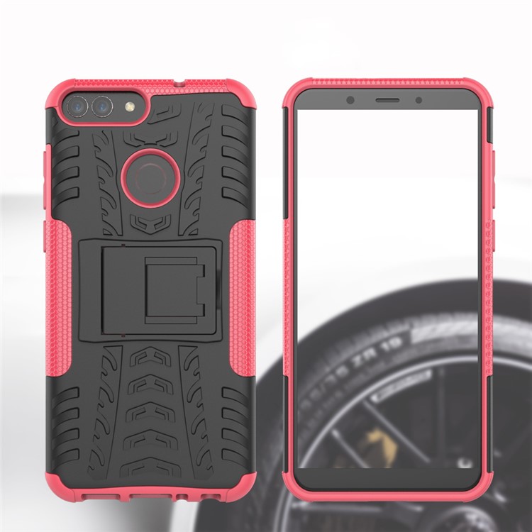 Anti-slip PC + Silicone Hybrid Cell Phone Case with Kickstand for Huawei P Smart / Enjoy 7S - Rose-3