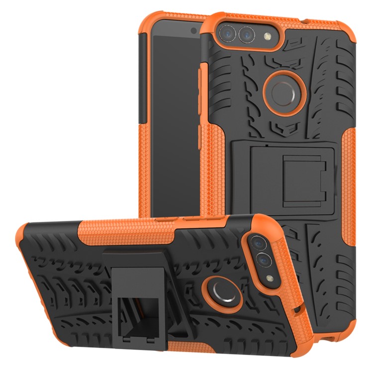 Anti-slip PC + Silicone Combo Phone Cover Case with Kickstand for Huawei P Smart / Enjoy 7S - Orange-1