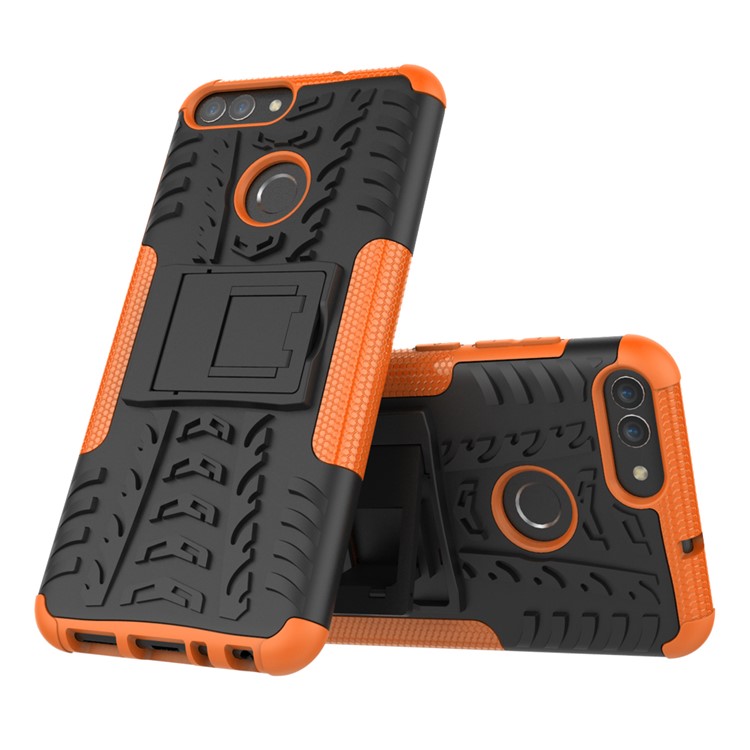 PC Antidérapant PC + Couverture de Téléphone Combo en Silicone Avec Kickstand Pour Huawei P Intelligent / Profitez de 7s - Orange-2