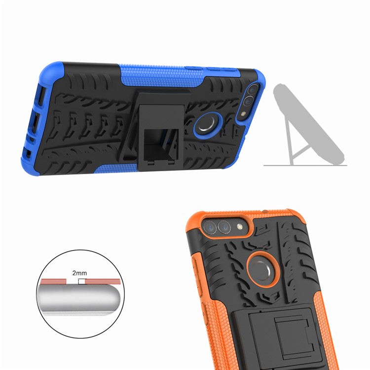 PC Antidérapant PC + Couverture de Téléphone Combo en Silicone Avec Kickstand Pour Huawei P Intelligent / Profitez de 7s - Orange-3