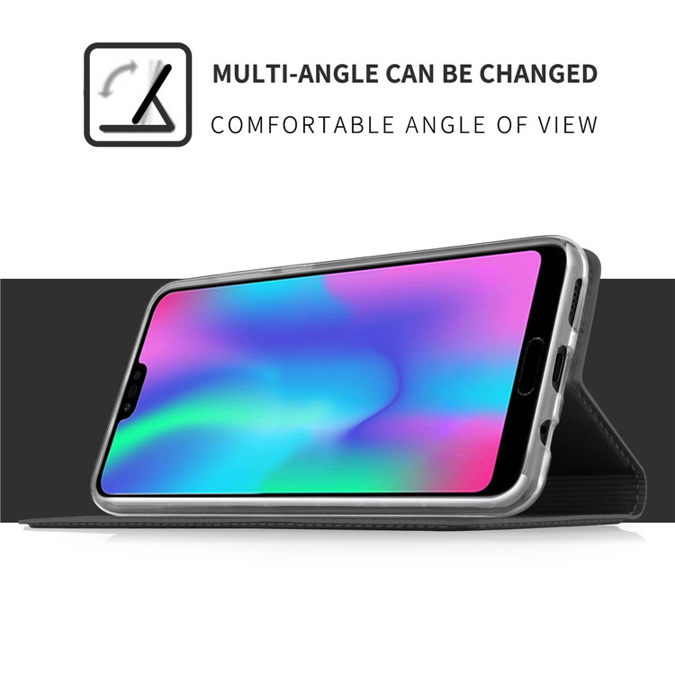 Card Holder Auto-absorbed Leather Cell Phone Case with Stand for Huawei Honor 10 - Black-5