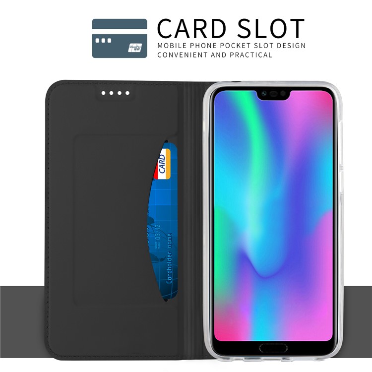Card Holder Auto-absorbed Leather Cell Phone Case with Stand for Huawei Honor 10 - Black-7