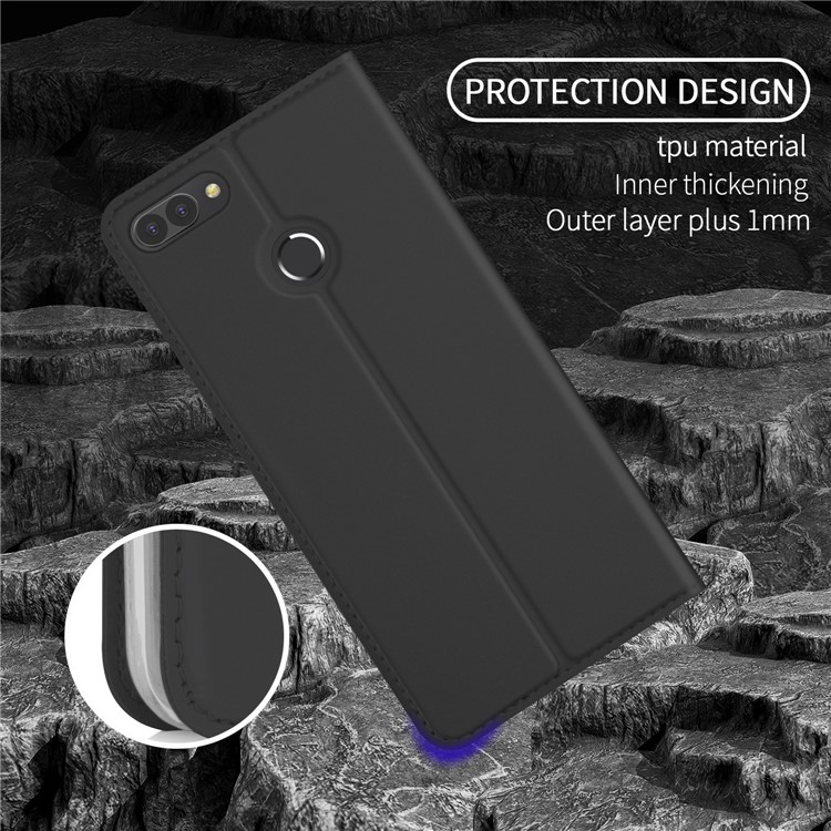 Card Holder Auto-absorbed Leather Cell Phone Case with Stand for Huawei Honor 10 Lite - Black-5
