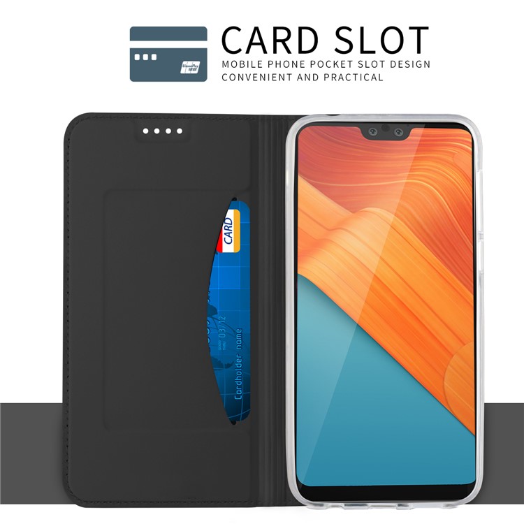 Card Holder Auto-absorbed Leather Cell Phone Case with Stand for Huawei Honor 10 Lite - Black-6