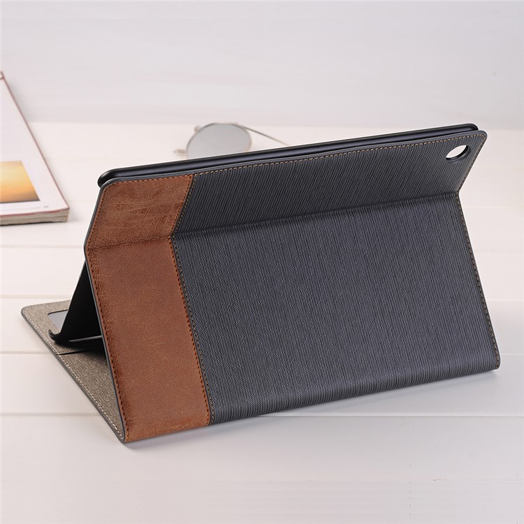 Bi-color Stripe Leather Wallet Stand Case for Huawei MediaPad M5 10/10 (Pro) - Grey-10