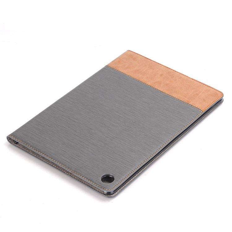 Bi-color Stripe Leather Wallet Stand Case for Huawei MediaPad M5 10/10 (Pro) - Grey-2