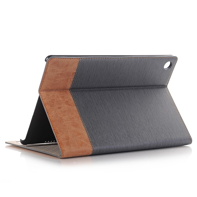Bi-color Stripe Leather Wallet Stand Case for Huawei MediaPad M5 10/10 (Pro) - Grey-6