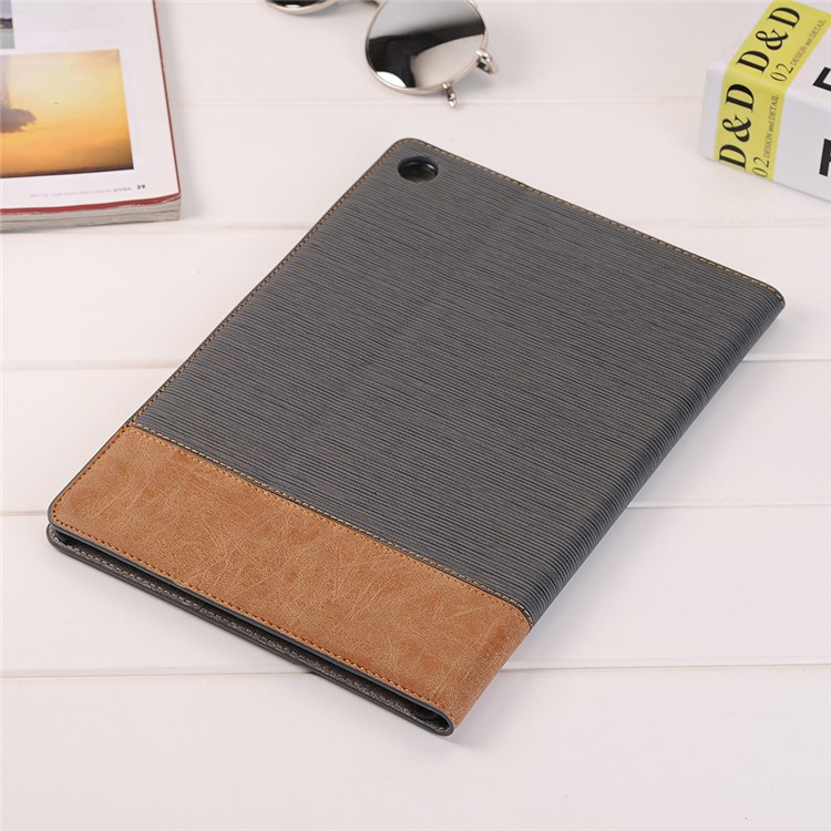 Bi-color Stripe Leather Wallet Stand Case for Huawei MediaPad M5 10/10 (Pro) - Grey-9