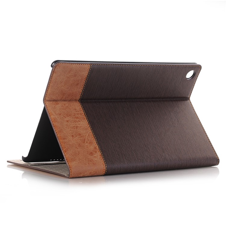 Bi-Color Streifen Leder Brieftasche Stand Handyhülle Für Huawei Mediapad M5 10/10 (pro) - Kaffee-3