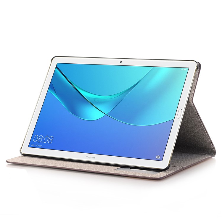 Bi-Color Streifen Leder Brieftasche Stand Handyhülle Für Huawei Mediapad M5 10/10 (pro) - Kaffee-4