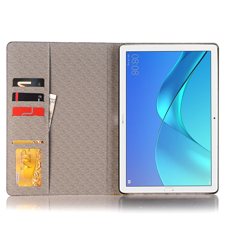 Bi-Color Streifen Leder Brieftasche Stand Handyhülle Für Huawei Mediapad M5 10/10 (pro) - Kaffee-5