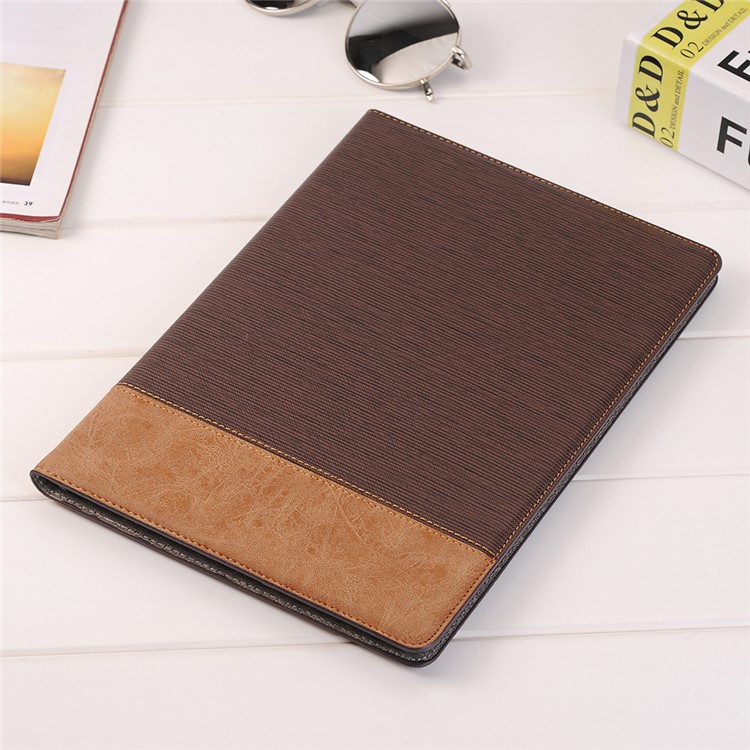 Bi-Color Streifen Leder Brieftasche Stand Handyhülle Für Huawei Mediapad M5 10/10 (pro) - Kaffee-6