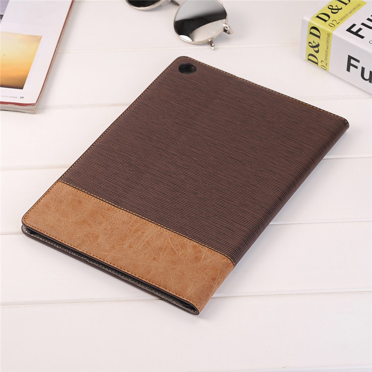 Bi-Color Streifen Leder Brieftasche Stand Handyhülle Für Huawei Mediapad M5 10/10 (pro) - Kaffee-7