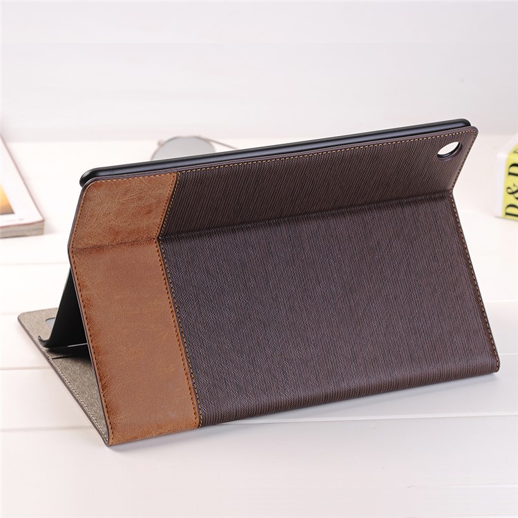 Bi-Color Streifen Leder Brieftasche Stand Handyhülle Für Huawei Mediapad M5 10/10 (pro) - Kaffee-8
