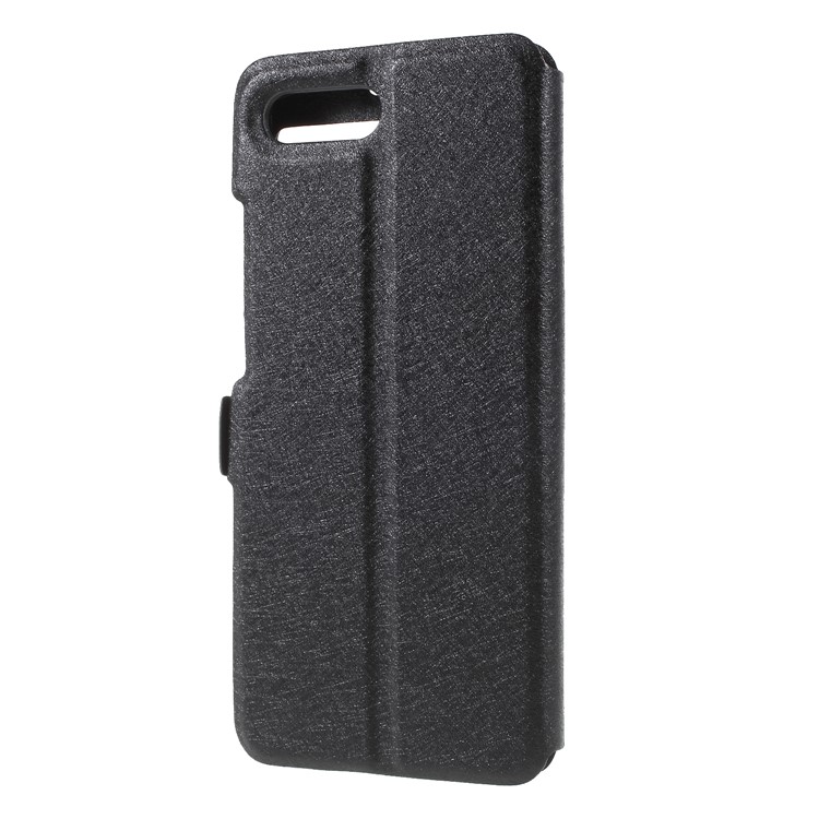 Silk Texture Dual Window PU Leather Phone Case for Huawei Honor 10 - Black-2