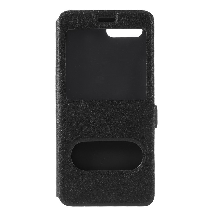 Silk Texture Dual Window PU Leather Phone Case for Huawei Honor 10 - Black-3