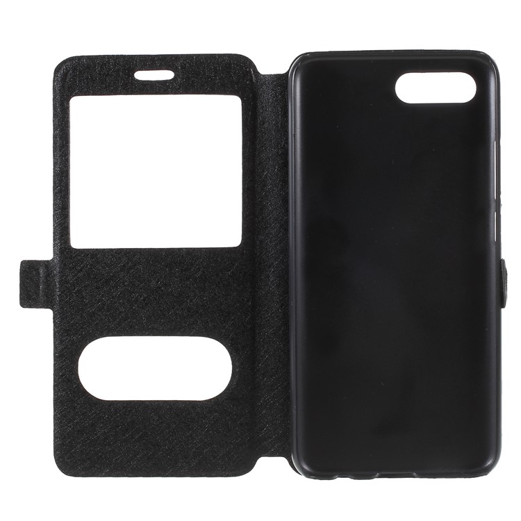 Silk Texture Dual Window PU Leather Phone Case for Huawei Honor 10 - Black-6
