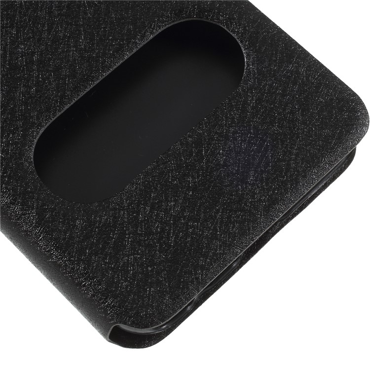 Silk Texture Dual Window PU Leather Phone Case for Huawei Honor 10 - Black-7
