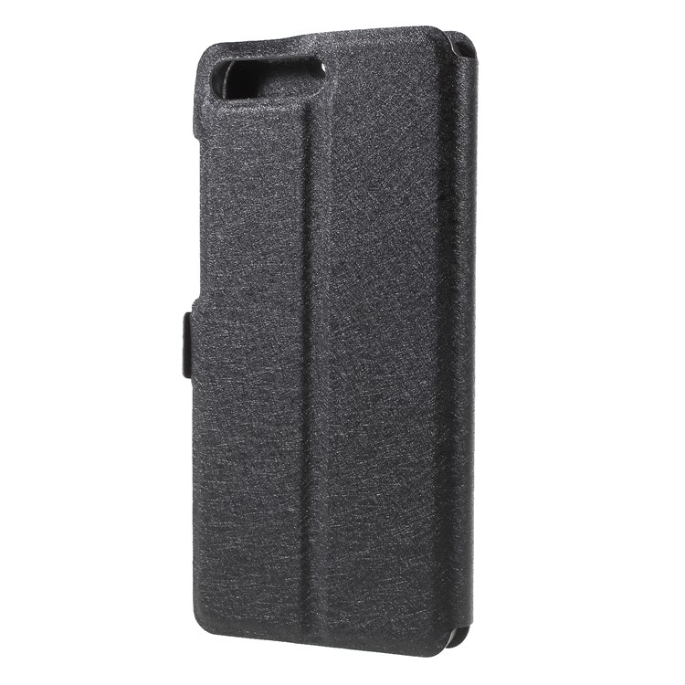 Silk Texture Dual Window Leather Flip Stand Mobile Phone Shell for Huawei Y6 (2018)/Honor 7A (without Fingerprint Sensor) - Black-2
