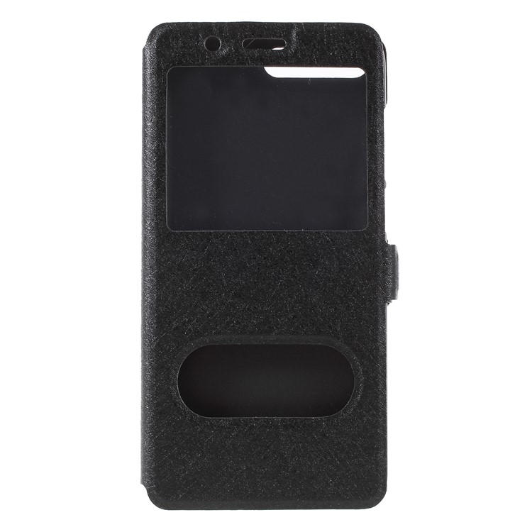 Silk Texture Dual Window Leather Flip Stand Mobile Phone Shell for Huawei Y6 (2018)/Honor 7A (without Fingerprint Sensor) - Black-3