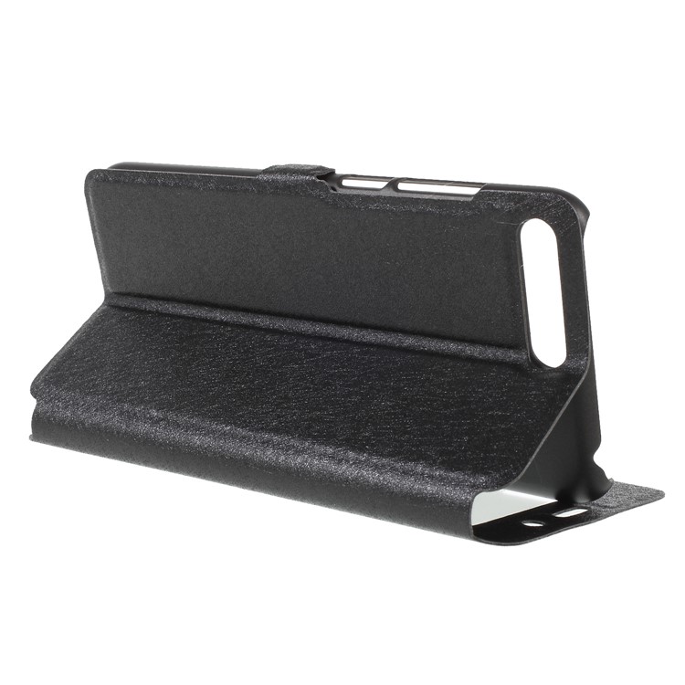Silk Texture Dual Window Leather Flip Stand Mobile Phone Shell for Huawei Y6 (2018)/Honor 7A (without Fingerprint Sensor) - Black-5