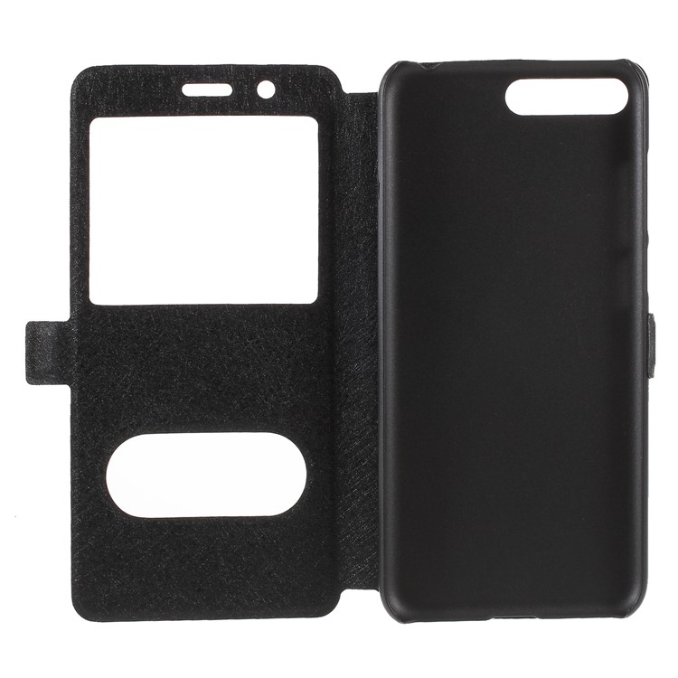 Silk Texture Dual Window Leather Flip Stand Mobile Phone Shell for Huawei Y6 (2018)/Honor 7A (without Fingerprint Sensor) - Black-6
