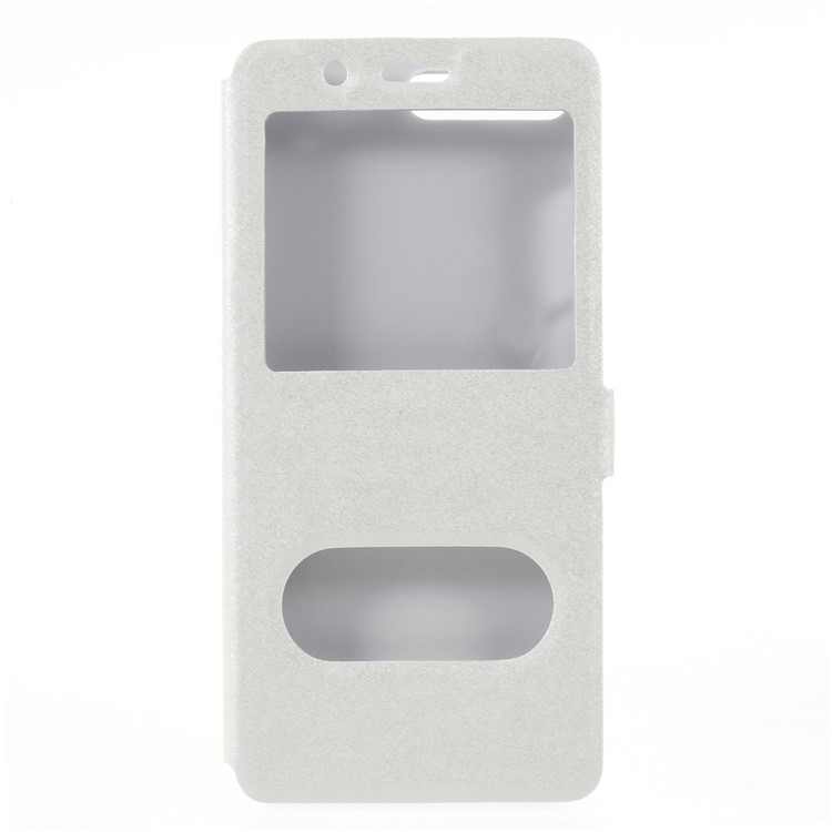 Silk Texture Dual Window Leather Flip Stand Mobile Phone Case for Huawei Y6 (2018)/Honor 7A (without Fingerprint Sensor) - White-1