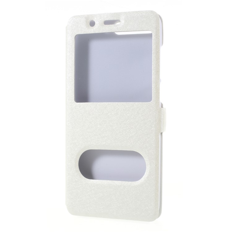 Silk Texture Dual Window Leather Flip Stand Mobile Phone Case for Huawei Y6 (2018)/Honor 7A (without Fingerprint Sensor) - White-3