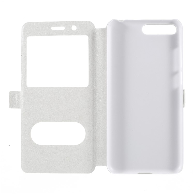 Silk Texture Dual Window Leather Flip Stand Mobile Phone Case for Huawei Y6 (2018)/Honor 7A (without Fingerprint Sensor) - White-6