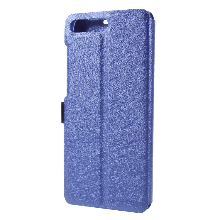 Silk Texture Dual Window Leather Flip Stand Mobile Phone Accessory Shell for Huawei Y6 (2018)/Honor 7A (without Fingerprint Sensor) - Blue-2