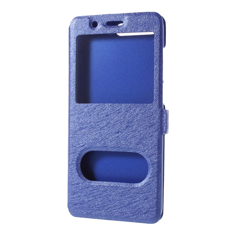 Silk Texture Dual Window Leather Flip Stand Mobile Phone Accessory Shell for Huawei Y6 (2018)/Honor 7A (without Fingerprint Sensor) - Blue-3