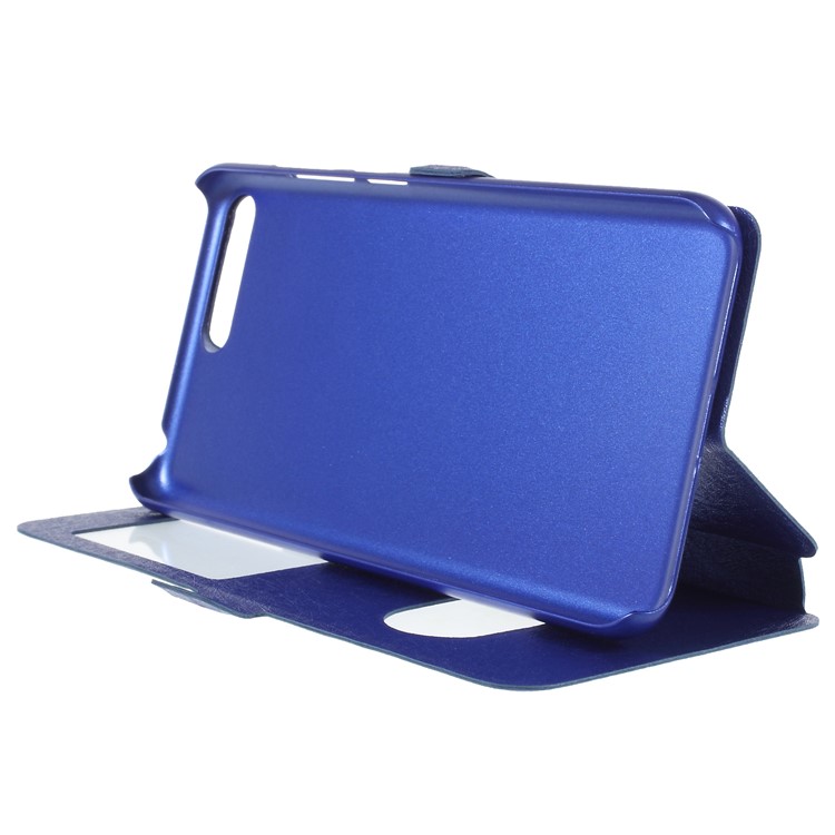 Silk Texture Dual Window Leather Flip Stand Mobile Phone Accessory Shell for Huawei Y6 (2018)/Honor 7A (without Fingerprint Sensor) - Blue-4