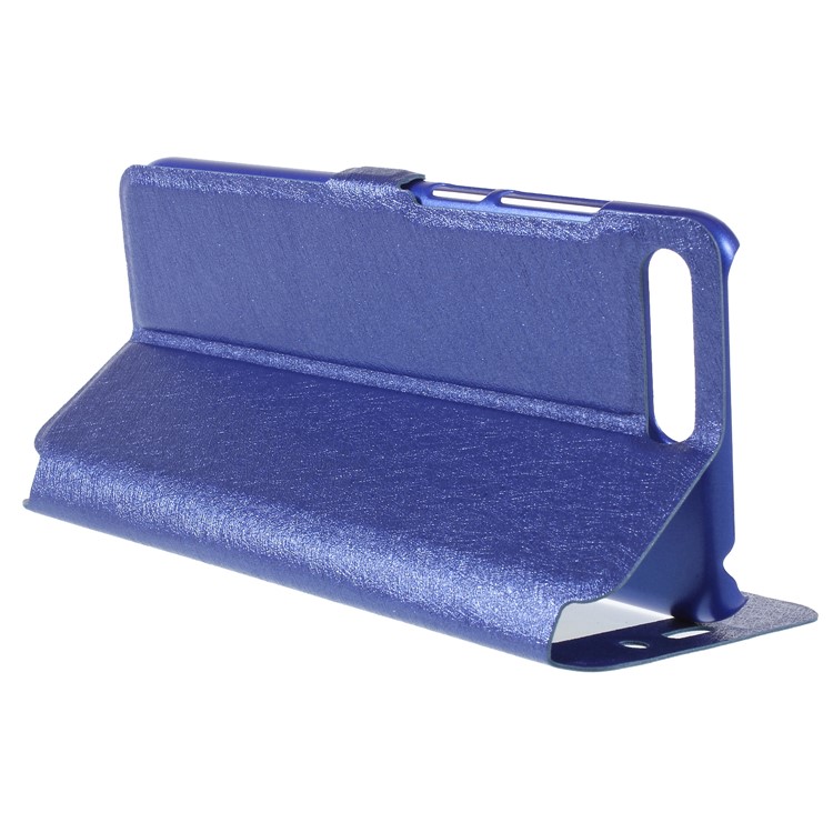 Silk Texture Dual Window Leather Flip Stand Mobile Phone Accessory Shell for Huawei Y6 (2018)/Honor 7A (without Fingerprint Sensor) - Blue-5