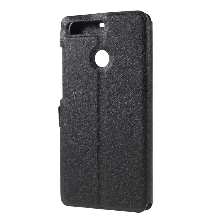 Silk Texture Dual Window PU Leather Stand Cell Phone Cover for Huawei Honor 7A (with Fingerprint Sensor)/Honor 7A Pro/Enjoy 8e - Black-2