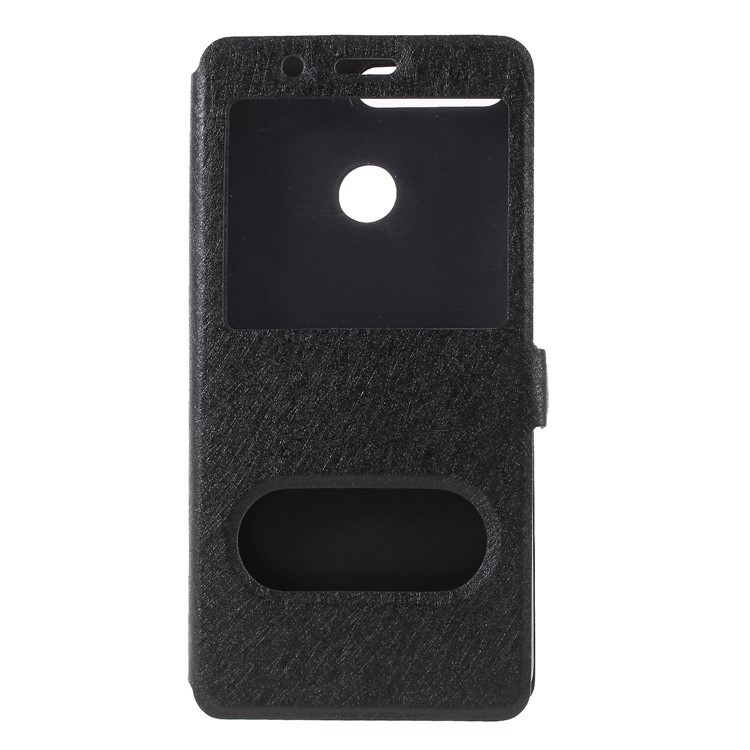 Silk Texture Dual Window PU Leather Stand Cell Phone Cover for Huawei Honor 7A (with Fingerprint Sensor)/Honor 7A Pro/Enjoy 8e - Black-3
