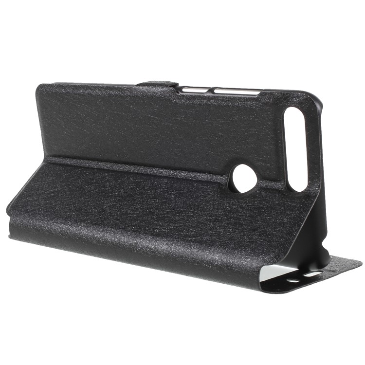 Silk Texture Dual Window PU Leather Stand Cell Phone Cover for Huawei Honor 7A (with Fingerprint Sensor)/Honor 7A Pro/Enjoy 8e - Black-5