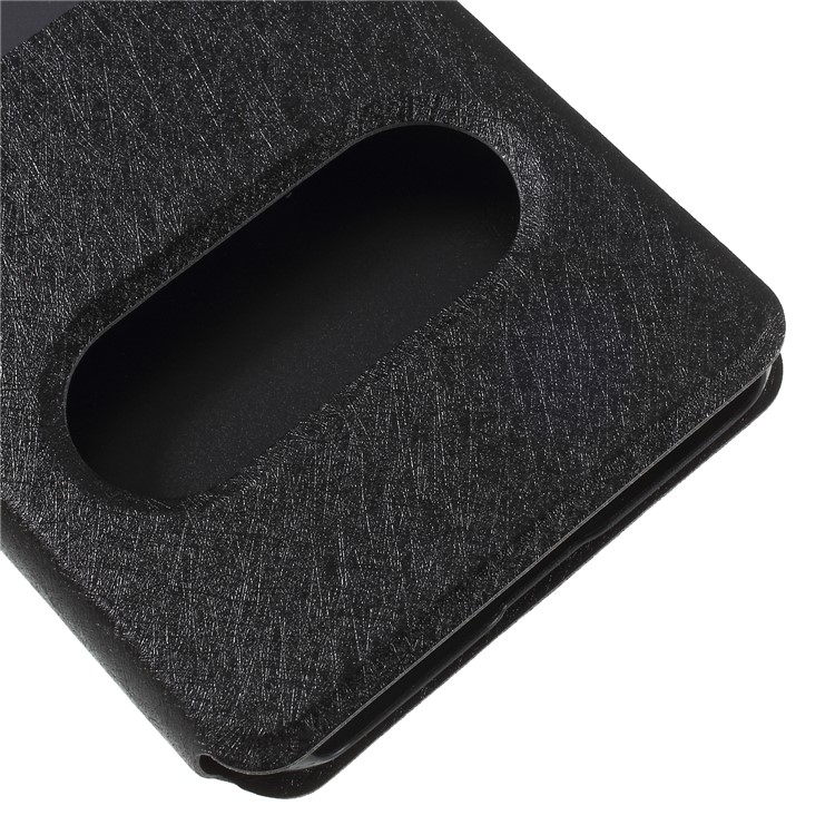 Silk Texture Dual Window PU Leather Stand Cell Phone Cover for Huawei Honor 7A (with Fingerprint Sensor)/Honor 7A Pro/Enjoy 8e - Black-7