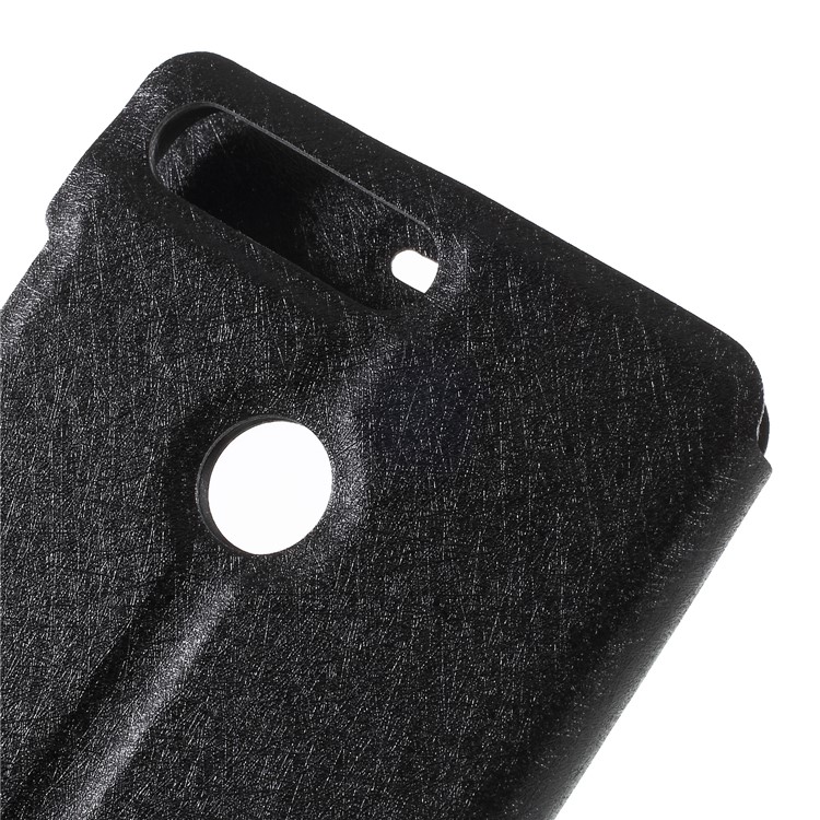 Silk Texture Dual Window PU Leather Stand Cell Phone Cover for Huawei Honor 7A (with Fingerprint Sensor)/Honor 7A Pro/Enjoy 8e - Black-8