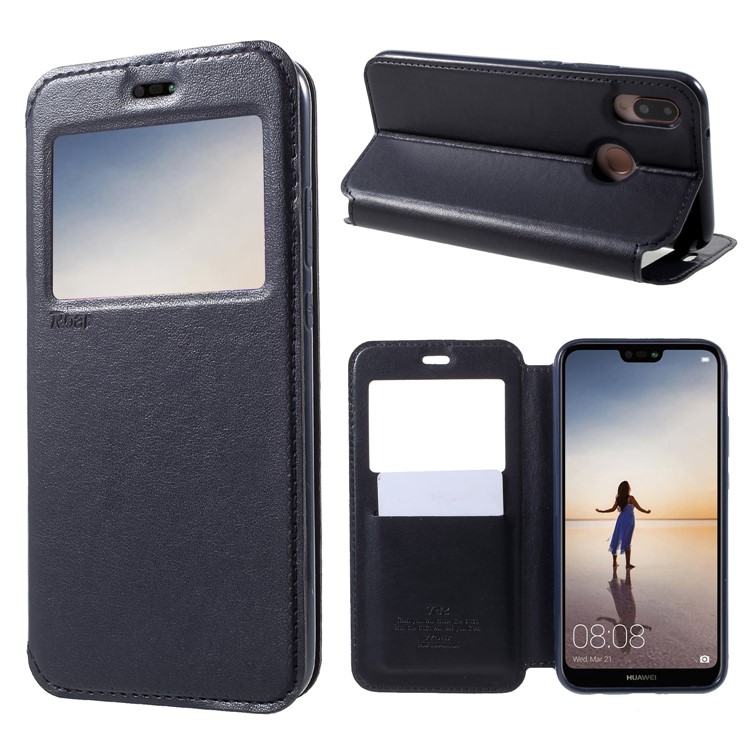 ROAR KOREA Window View PU Leather Card Holder Case for Huawei P20 Lite / Nova 3e - Dark Blue-1