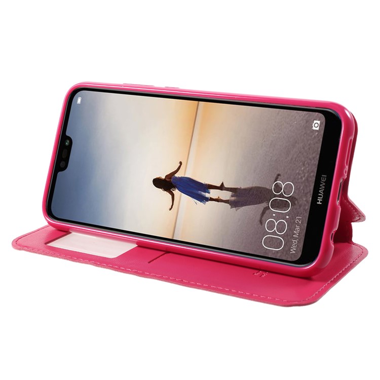 ROAR Window View PU Leather Card Holder Cover for Huawei P20 Lite / Nova 3e - Rose-4