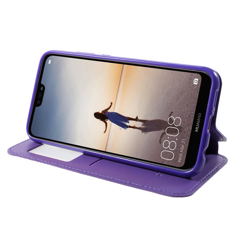 ROAR Window View Leather Stand Cover with Card Slot for Huawei P20 Lite / Nova 3e - Purple-4