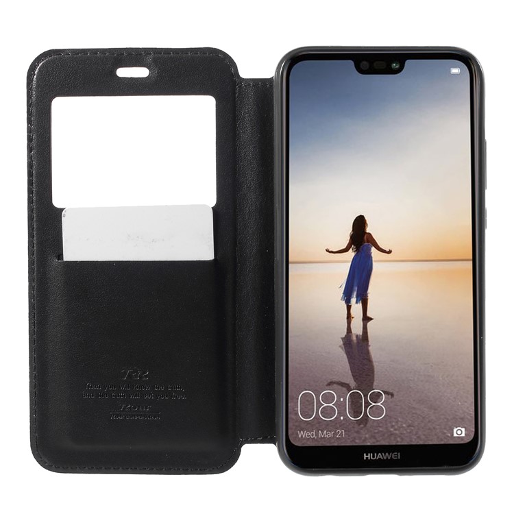 ROAR KOREA Window View Cell Phone Leather Card Holder Case for Huawei P20 Lite / Nova 3e - Black-6