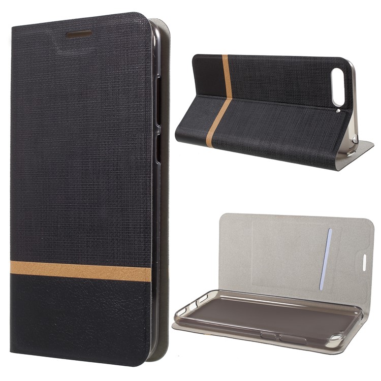 Cross Texture Stand Leather Card Holder Cover Case for Huawei Y6 (2018) - Black-1
