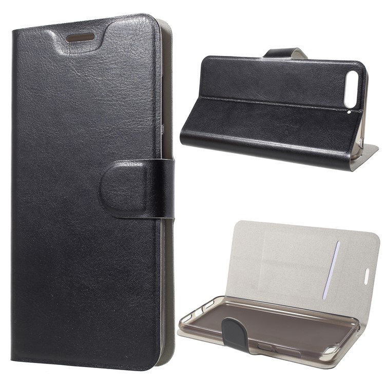 For Huawei Y6 (2018) Crazy Horse Texture PU Leather Protection Mobile Phone Case with Stand - Black-1