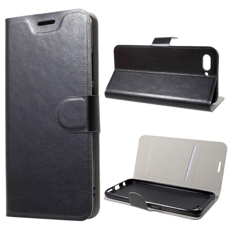 For Huawei Honor 10 Crazy Horse Texture Stand Leather Card Holder Mobile Casing - Black-1