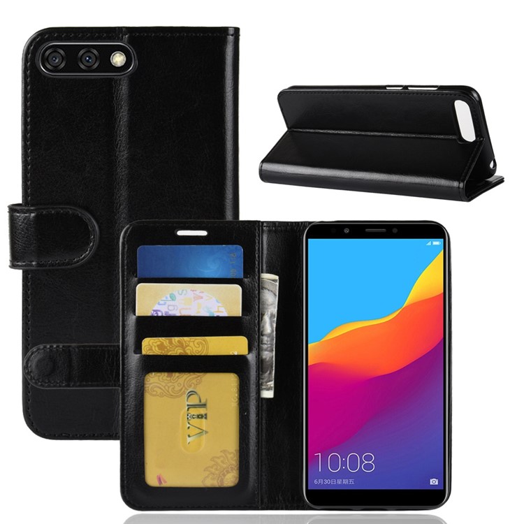 Crazy Horse Wallet Leather Stand Case for Huawei Y6 (2018)/Honor 7A (without Fingerprint Sensor) - Black-2