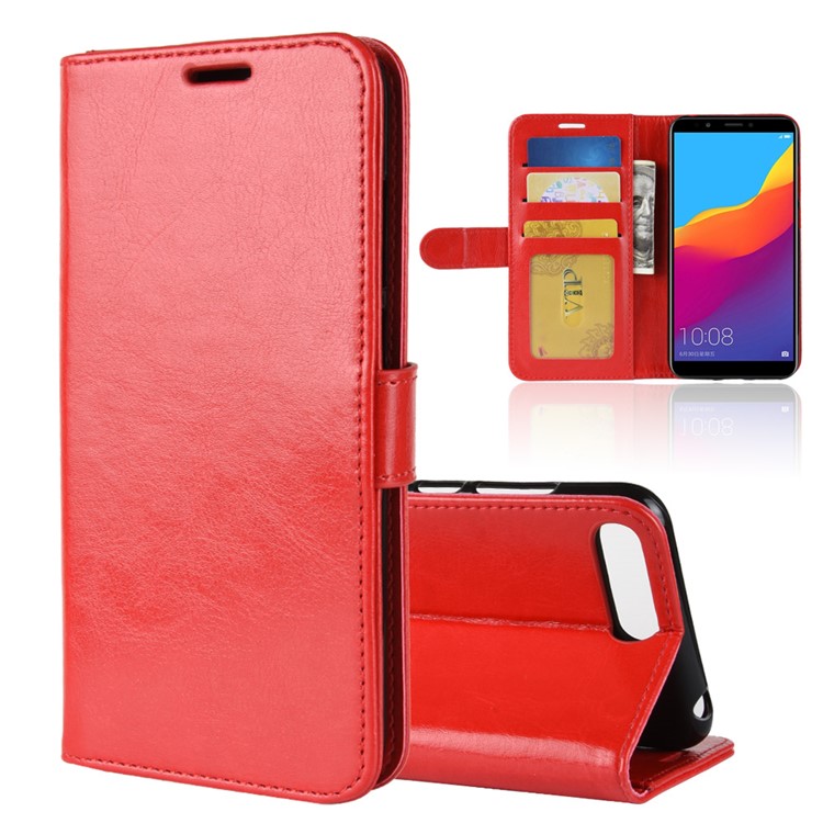 Crazy Horse Wallet Leather Shell Case for Huawei Y6 (2018)/Honor 7A (without Fingerprint Sensor) - Red-1
