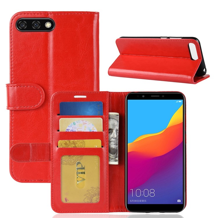 Crazy Horse Wallet Leather Shell Case for Huawei Y6 (2018)/Honor 7A (without Fingerprint Sensor) - Red-2
