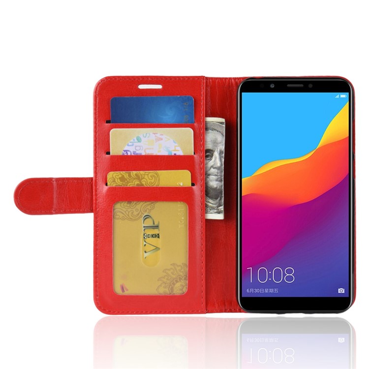 Crazy Horse Wallet Leather Shell Case for Huawei Y6 (2018)/Honor 7A (without Fingerprint Sensor) - Red-6