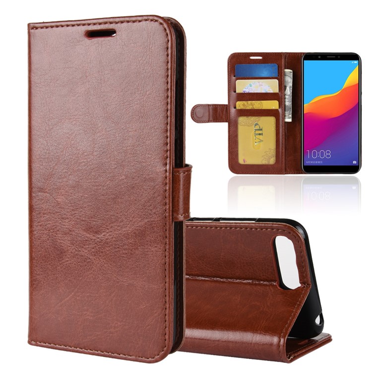 Crazy Horse Cell Phone Leather Stand Case for Huawei Y6 (2018)/Honor 7A (without Fingerprint Sensor) - Brown-1